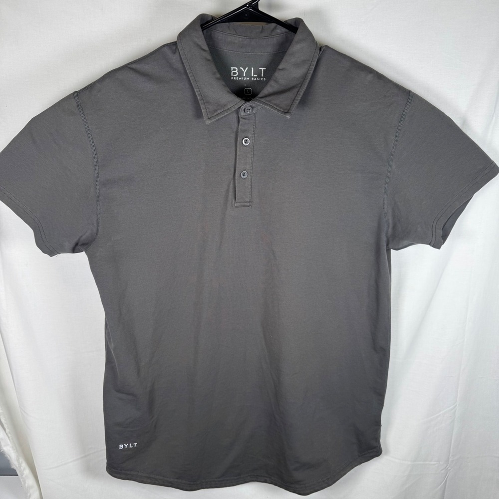 BYLT Polo Shirt Mens L Gray Short Sleeve Drop Tail Performance Basic